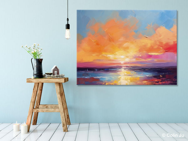 Acrylic Paintings for Living Room, Landscape Canvas Paintings, Sunrise Abstract Acrylic Painting, Contemporary Wall Art on Canvas-HomePaintingDecor