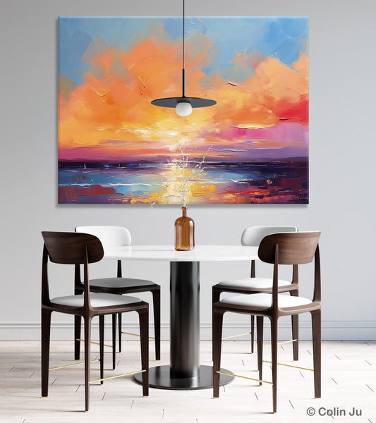 Acrylic Paintings for Living Room, Landscape Canvas Paintings, Sunrise Abstract Acrylic Painting, Contemporary Wall Art on Canvas-HomePaintingDecor