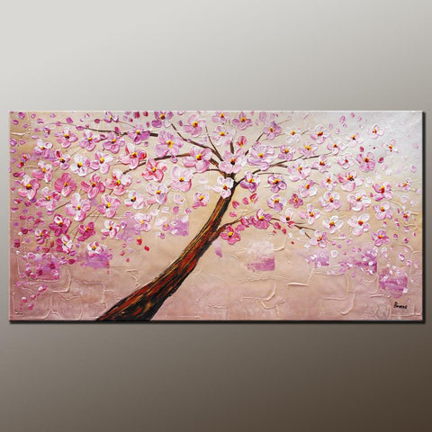 Contemporary Art, Modern Art, Tree Painting, Oil Painting, Flower Painting, Bedroom Wall Art, Heavy Texture Painting, Bedroom Wall Art, Canvas Art-HomePaintingDecor