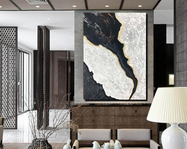 Black Modern Painting, Living Room Wall Art Ideas, Acrylic Canvas Paintings, Simple Wall Art Ideas, Contemporary Painting-HomePaintingDecor