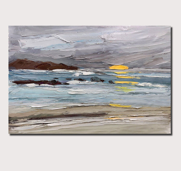 Abstract Landscape Paintings, Landscape Canvas Paintings, Seashore Sunrise Painting, Acrylic Paintings for Living Room, Large Simple Modern Art-HomePaintingDecor
