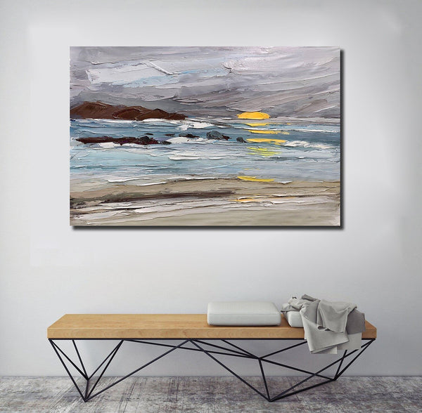 Abstract Landscape Paintings, Landscape Canvas Paintings, Seashore Sunrise Painting, Acrylic Paintings for Living Room, Large Simple Modern Art-HomePaintingDecor