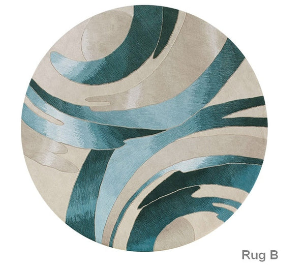 Modern Wool Rugs for Living Room, Coffee Table Round Modern Rugs, Abstract Modern Rugs for Dining Room Table, Contemporary Modern Wool Rugs, Modern Rugs for Bedroom-HomePaintingDecor