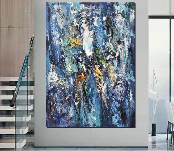 Simple Modern Art Ideas, Blue Abstract Canvas Painting, Contemporary Acrylic Paintings, Modern Paintings for Living Room, Large Wall Art Paintings-HomePaintingDecor