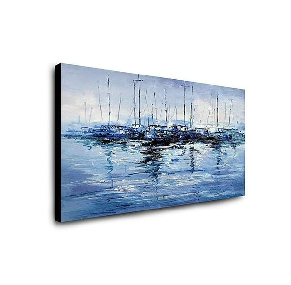Abstract Landscape Paintings, Boat Paintings, Palette Knife Paintings, Hand Painted Canvas Art-HomePaintingDecor