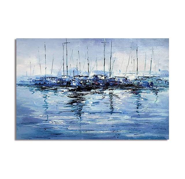 Abstract Landscape Paintings, Boat Paintings, Palette Knife Paintings, Hand Painted Canvas Art-HomePaintingDecor