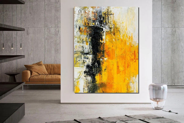 Canvas Painting for Living Room, Simple Modern Art, Yellow Modern Wall Art Painting, Huge Contemporary Abstract Artwork for Bedroom-HomePaintingDecor