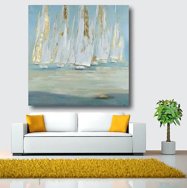 Easy Painting Ideas for Bedroom, Sail Boat Paintings, Acrylic Painting on Canvas, Large Acrylic Canvas Painting, Oversized Canvas Painting for Sale-HomePaintingDecor