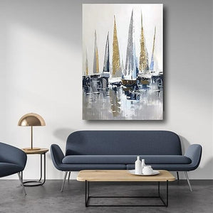 Boat Paintings, Palette Knife Paintings, Simple Modern Art, Large Paintings for Living Room, Hand Painted Canvas Art-HomePaintingDecor