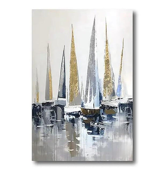 Boat Paintings, Palette Knife Paintings, Simple Modern Art, Large Paintings for Living Room, Hand Painted Canvas Art-HomePaintingDecor