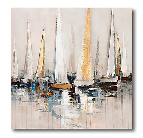 Acrylic Painting on Canvas, Simple Painting Ideas for Dining Room, Sail Boat Paintings, Modern Acrylic Canvas Painting, Oversized Canvas Painting for Sale-HomePaintingDecor