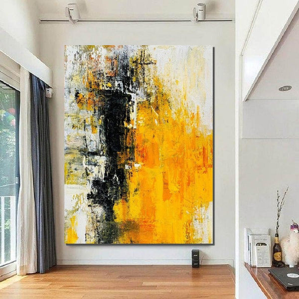 Canvas Painting for Living Room, Simple Modern Art, Yellow Modern Wall Art Painting, Huge Contemporary Abstract Artwork for Bedroom-HomePaintingDecor