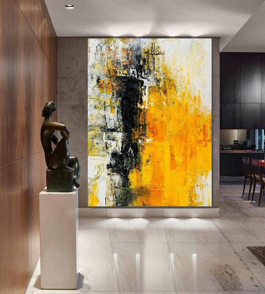 Canvas Painting for Living Room, Simple Modern Art, Yellow Modern Wall Art Painting, Huge Contemporary Abstract Artwork for Bedroom-HomePaintingDecor