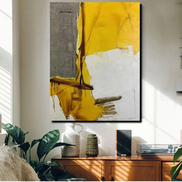 Simple Wall Art Ideas, Yellow Abstract Painting, Living Room Abstract Painting, Acrylic Canvas Paintings, Buy Modern Wall Art Online-HomePaintingDecor