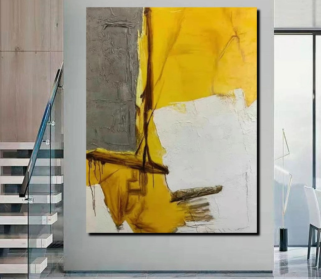 Simple Wall Art Ideas, Yellow Abstract Painting, Living Room Abstract Painting, Acrylic Canvas Paintings, Buy Modern Wall Art Online-HomePaintingDecor