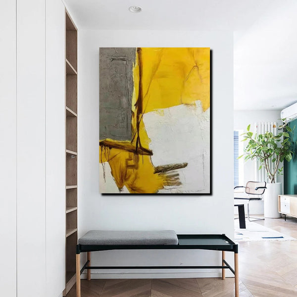 Simple Wall Art Ideas, Yellow Abstract Painting, Living Room Abstract Painting, Acrylic Canvas Paintings, Buy Modern Wall Art Online-HomePaintingDecor