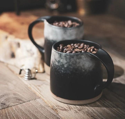 Black Pottery Coffee Cup, Ceramic Coffee Mug, Latte Coffee Cup, Handmade Coffee Cup, Large Tea Cup-HomePaintingDecor