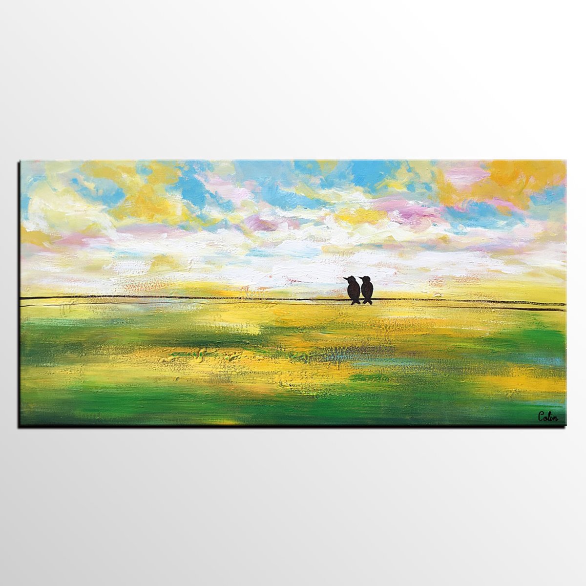Paintings for Dining Room, Modern Painting, Love Birds Painting, Wedding Gift, Simple Abstract Painting, Abstract Landscape Painting-HomePaintingDecor