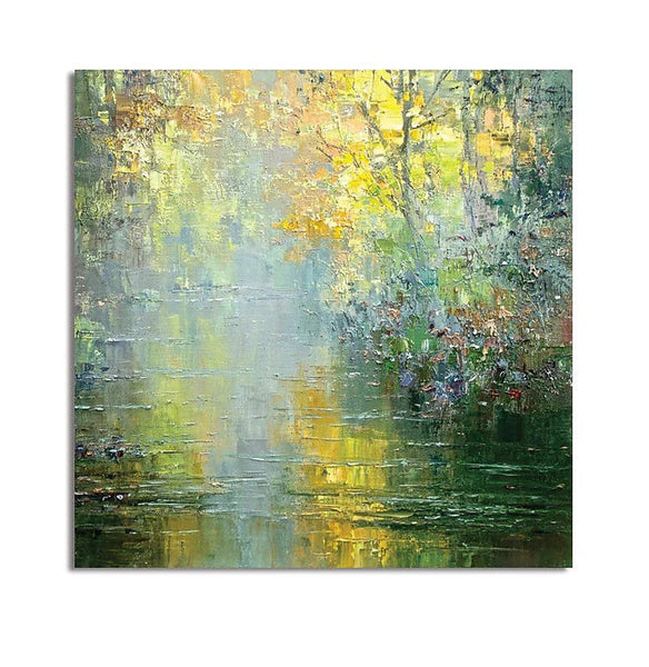 Abstract Landscape Painting, Forest Tree by the River, Landscape Canvas Painting, Simple Modern Wall Art Paintings for Living Room, Large Landscape Paintings-HomePaintingDecor