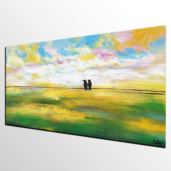 Paintings for Dining Room, Modern Painting, Love Birds Painting, Wedding Gift, Simple Abstract Painting, Abstract Landscape Painting-HomePaintingDecor