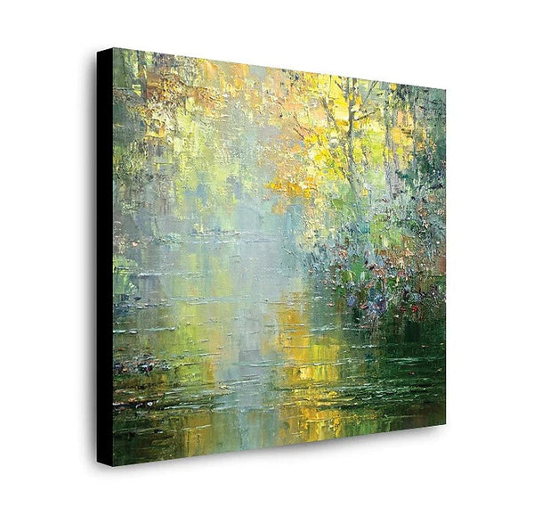 Abstract Landscape Painting, Forest Tree by the River, Landscape Canvas Painting, Simple Modern Wall Art Paintings for Living Room, Large Landscape Paintings-HomePaintingDecor