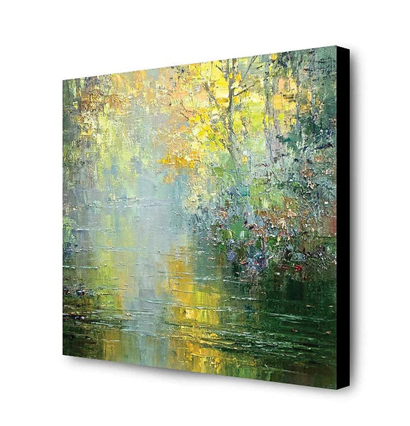 Abstract Landscape Painting, Forest Tree by the River, Landscape Canvas Painting, Simple Modern Wall Art Paintings for Living Room, Large Landscape Paintings-HomePaintingDecor