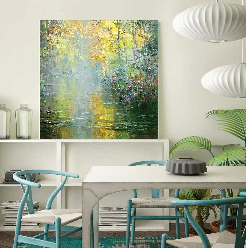 Abstract Landscape Painting, Forest Tree by the River, Landscape Canvas Painting, Simple Modern Wall Art Paintings for Living Room, Large Landscape Paintings-HomePaintingDecor
