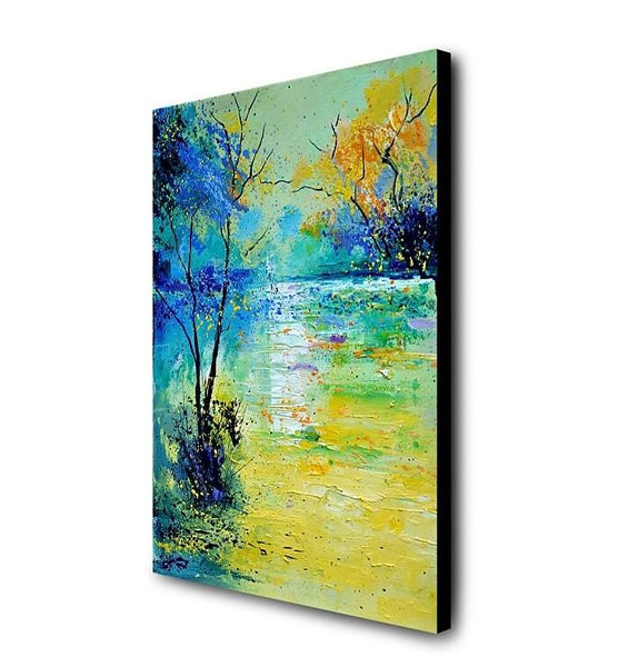 Forest Tree by the Lake Painting, Abstract Landscape Painting, Canvas Painting Landscape, Paintings for Living Room, Simple Modern Acrylic Paintings,-HomePaintingDecor