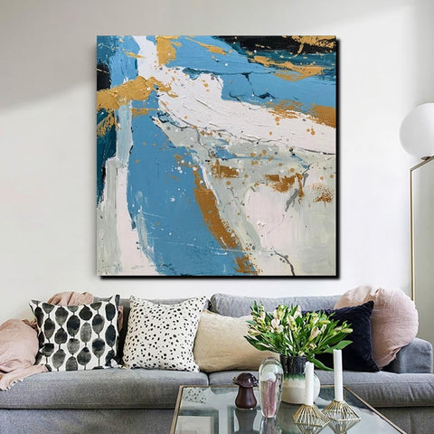 Abstrct Acrylic Paintings, Living Room Acrylic Wall Art Ideas, Blue Modern Abstract Paintings, Heavy Texture Canvas Art, Buy Art Online-HomePaintingDecor