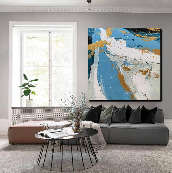 Abstrct Acrylic Paintings, Living Room Acrylic Wall Art Ideas, Blue Modern Abstract Paintings, Heavy Texture Canvas Art, Buy Art Online-HomePaintingDecor