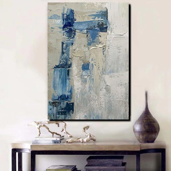 Simple Wall Art Ideas, Heavy Texture Painting, Blue Modern Abstract Painting, Bedroom Abstract Paintings, Large Acrylic Canvas Paintings-HomePaintingDecor