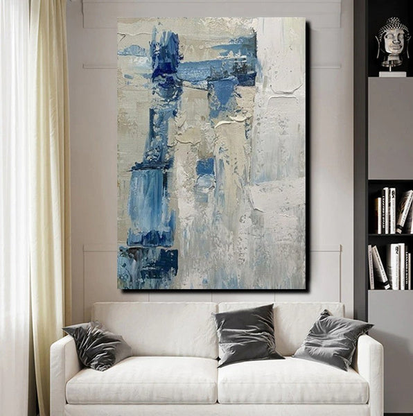 Simple Wall Art Ideas, Heavy Texture Painting, Blue Modern Abstract Painting, Bedroom Abstract Paintings, Large Acrylic Canvas Paintings-HomePaintingDecor