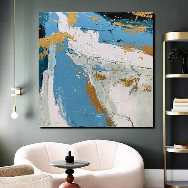 Abstrct Acrylic Paintings, Living Room Acrylic Wall Art Ideas, Blue Modern Abstract Paintings, Heavy Texture Canvas Art, Buy Art Online-HomePaintingDecor
