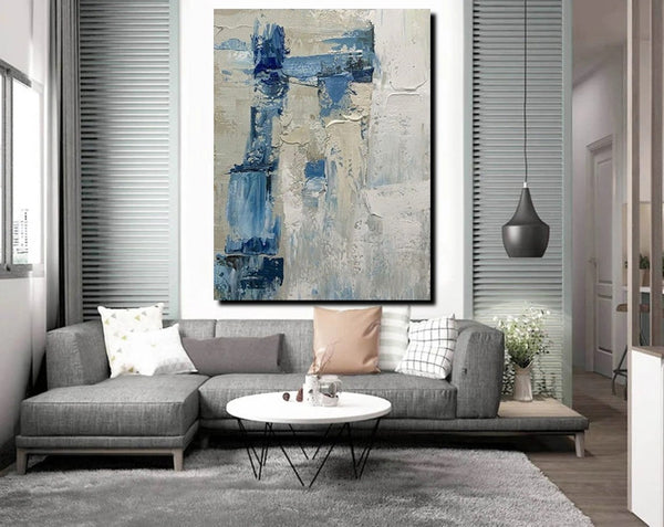 Simple Wall Art Ideas, Heavy Texture Painting, Blue Modern Abstract Painting, Bedroom Abstract Paintings, Large Acrylic Canvas Paintings-HomePaintingDecor