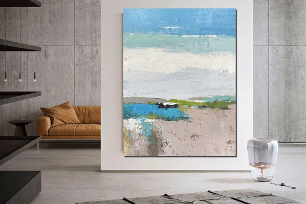 Acrylic Paintings on Canvas, Simple Modern Art, Large Paintings Behind Sofa, Acrylic Painting for Bedroom, Blue Modern Paintings, Buy Paintings Online-HomePaintingDecor