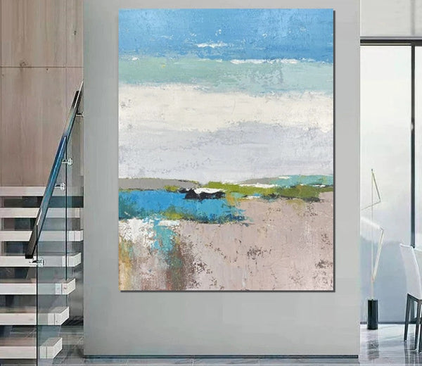 Acrylic Paintings on Canvas, Simple Modern Art, Large Paintings Behind Sofa, Acrylic Painting for Bedroom, Blue Modern Paintings, Buy Paintings Online-HomePaintingDecor