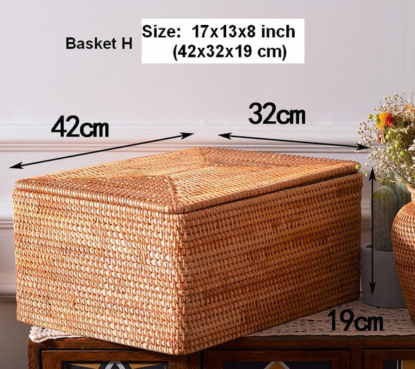 Extra Large Storage Baskets for Clothes, Woven Rectangular Storage Baskets, Storage Basket with Lid, Storage Basket for Living Room-HomePaintingDecor