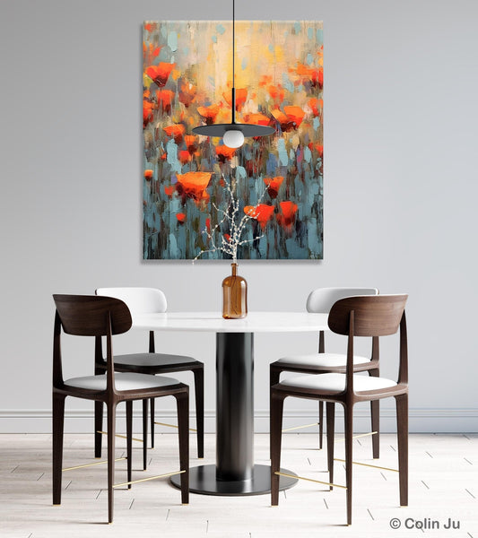 Flower Abstract Painting, Heavy Texture Wall Art, Acrylic Painting on Canvas, Canvas Painting Ideas for Dining Room, Original Abstract Art-HomePaintingDecor