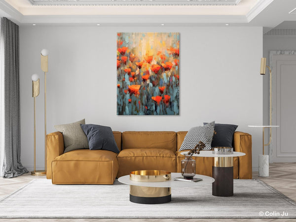 Flower Abstract Painting, Heavy Texture Wall Art, Acrylic Painting on Canvas, Canvas Painting Ideas for Dining Room, Original Abstract Art-HomePaintingDecor