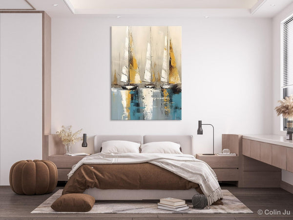 Large Painting Ideas for Living Room, Large Original Canvas Art for Bedroom, Sail Boat Canvas Painting, Modern Abstract Wall Art Paintings-HomePaintingDecor