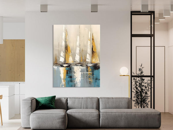 Large Painting Ideas for Living Room, Large Original Canvas Art for Bedroom, Sail Boat Canvas Painting, Modern Abstract Wall Art Paintings-HomePaintingDecor