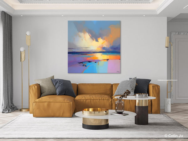 Sunrise Landscape Acrylic Art, Landscape Canvas Art, Original Abstract Art, Hand Painted Canvas Art, Large Abstract Painting for Living Room-HomePaintingDecor