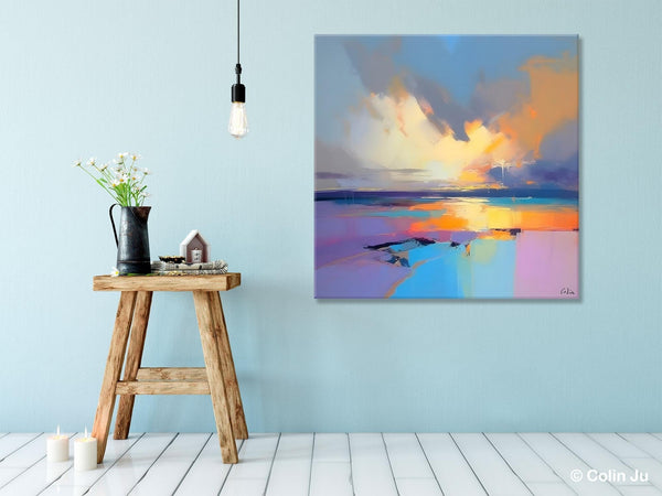 Sunrise Landscape Acrylic Art, Landscape Canvas Art, Original Abstract Art, Hand Painted Canvas Art, Large Abstract Painting for Living Room-HomePaintingDecor