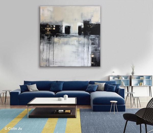Contemporary Canvas Art, Black Acrylic Artwork, Original Abstract Wall Art, Hand Painted Canvas Art, Extra Large Abstract Painting for Sale-HomePaintingDecor