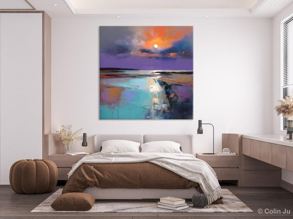 Landscape Canvas Art, Sunrise Landscape Acrylic Art, Original Abstract Art, Hand Painted Canvas Art, Large Abstract Painting for Living Room-HomePaintingDecor