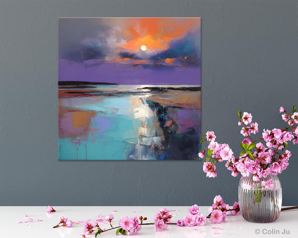 Landscape Canvas Art, Sunrise Landscape Acrylic Art, Original Abstract Art, Hand Painted Canvas Art, Large Abstract Painting for Living Room-HomePaintingDecor