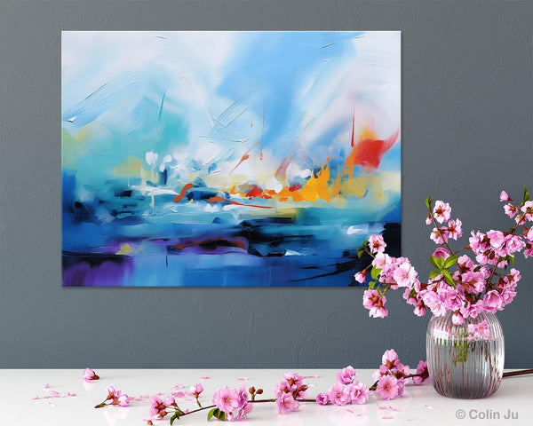 Hand Painted Canvas Art, Blue Original Wall Art Painting for Bedroom, Extra Large Modern Canvas Paintings, Acrylic Paintings on Canvas-HomePaintingDecor