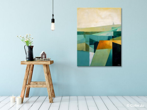 Landscape Canvas Paintings for Bedroom, Large Geometric Abstract Painting, Acrylic Painting on Canvas, Original Landscape Abstract Painting-HomePaintingDecor