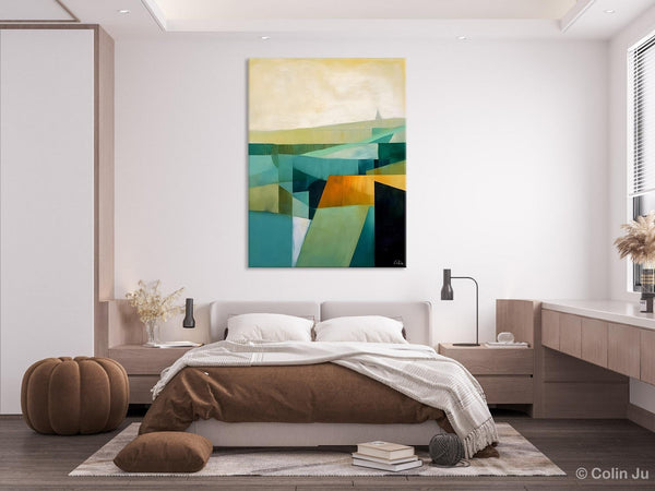 Landscape Canvas Paintings for Bedroom, Large Geometric Abstract Painting, Acrylic Painting on Canvas, Original Landscape Abstract Painting-HomePaintingDecor