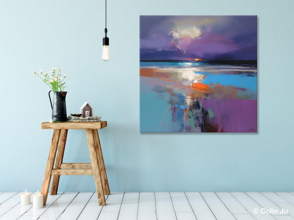 Original Abstract Art, Hand Painted Canvas Art, Landscape Canvas Art, Sunrise Landscape Acrylic Art, Large Abstract Painting for Living Room-HomePaintingDecor